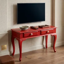 100 Cm Masif Çekmeceli Kırmızı Eskitme Tv Sehpası