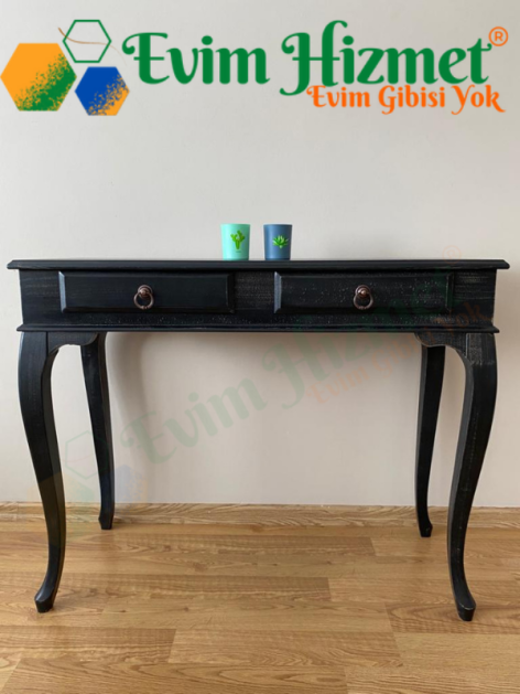 100 Cm Çekmeceli Siyah Eskitme Dresuar & Makyaj Masası - Görsel 2