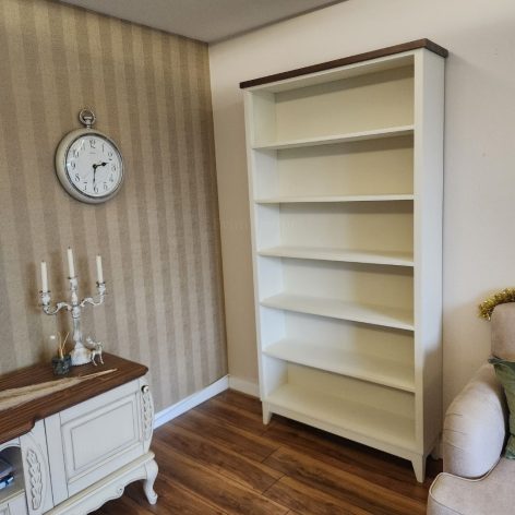 Evim Hizmet Masif Ceviz Tablalı 6 Bölmeli Lake Krem MDF Kitaplık