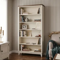 Evim Hizmet Masif Ceviz Tablalı 6 Bölmeli Lake Krem MDF Kitaplık