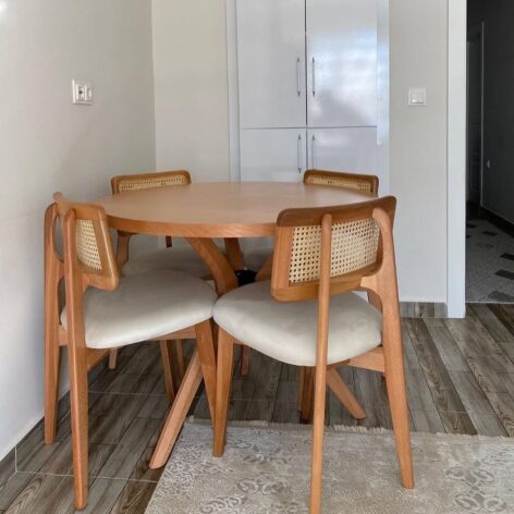 Evim Hizmet Natural Yuvarlak Poli Masa Zion Sandalye Takımı 100x100 - Görsel 3