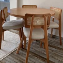 Evim Hizmet Natural Yuvarlak Poli Masa Zion Sandalye Takımı 100x100