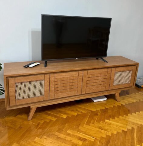Evim Hizmet Natural Meşe Hasırlı Tv Sehpası