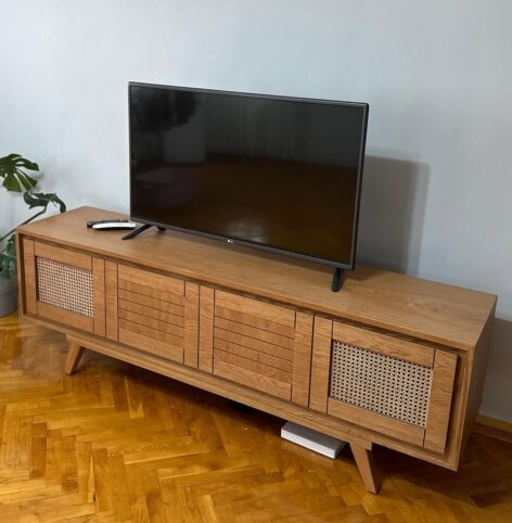 Evim Hizmet Natural Meşe Hasırlı Tv Sehpası - Görsel 2