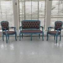 Evim Hizmet Mavi Eskitme Klasik Koltuk ve Çay Takımı