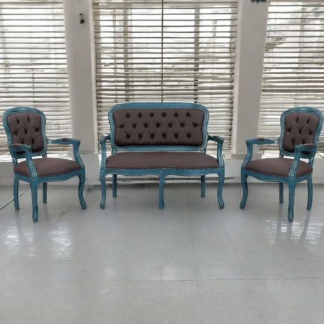 Evim Hizmet Mavi Eskitme Klasik Koltuk ve Çay Takımı