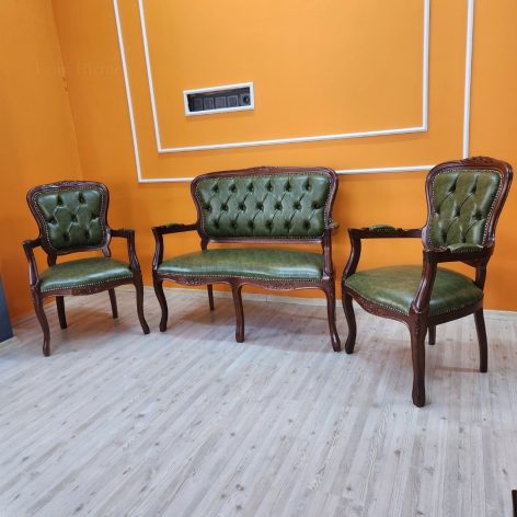 Evim Hizmet Etek Oymalı Ceviz Koltuk ve Çay Takımı - Görsel 3
