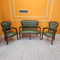 Evim Hizmet Etek Oymalı Ceviz Koltuk ve Çay Takımı