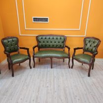 Evim Hizmet Etek Oymalı Ceviz Koltuk ve Çay Takımı