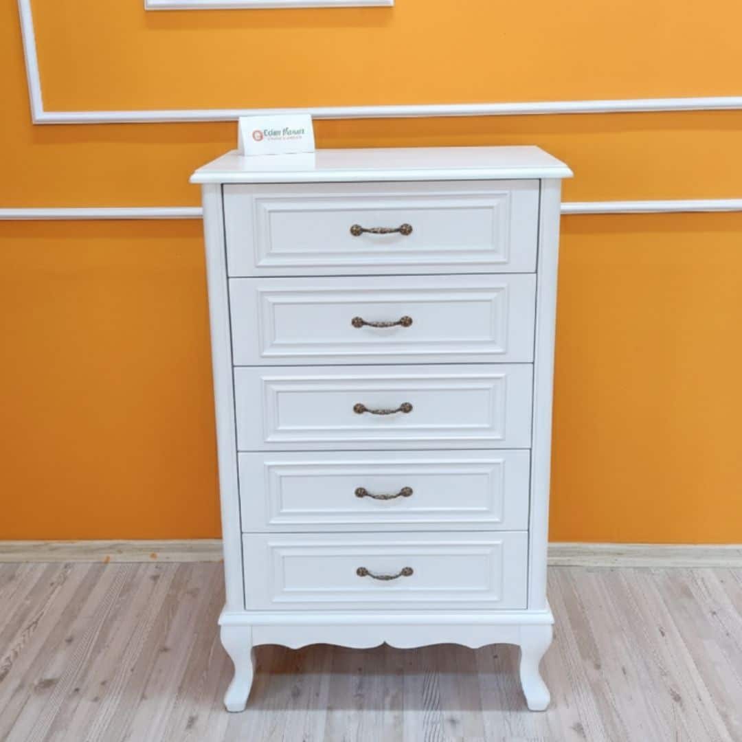 Evim Hizmet Lükens Beyaz 5 Çekmeceli Şifonyer