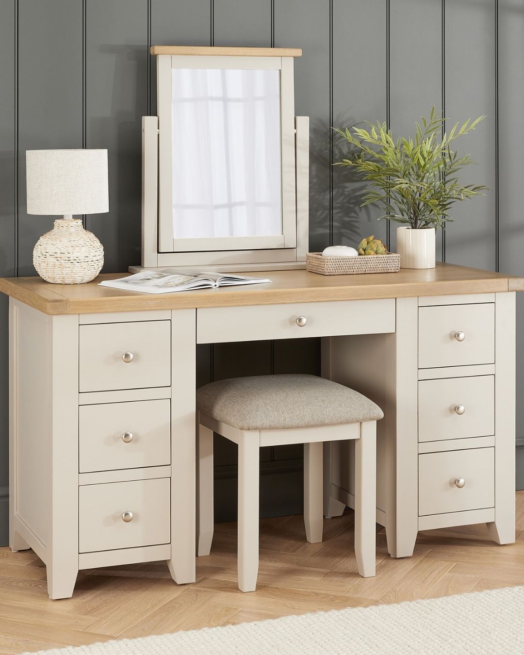 Evim Hizmet Bandy 7 Çekmeceli Krem Makyaj Masası Takımı - Görsel 2