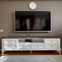 Glory Ceviz Tablalı Beyaz Tv Sehpası
