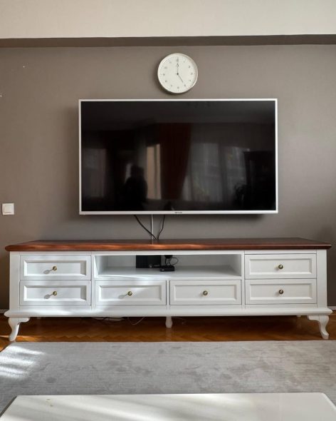 Glory Ceviz Tablalı Beyaz Tv Sehpası