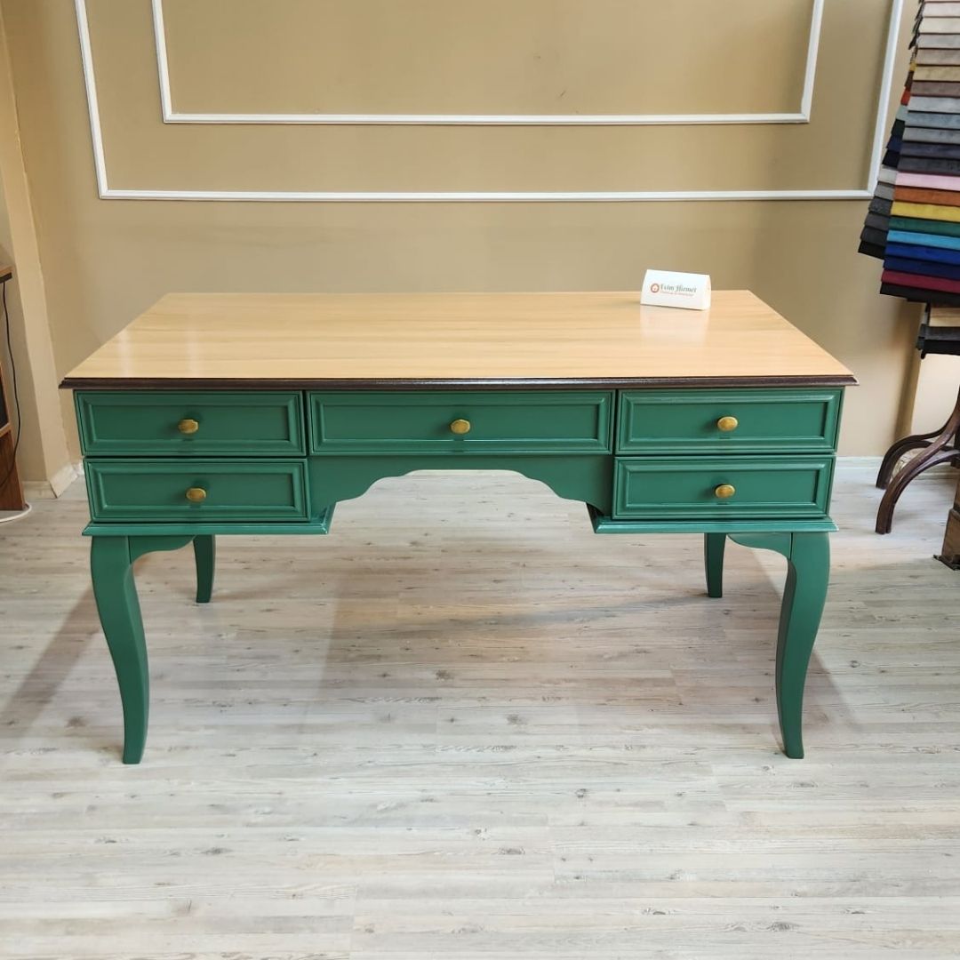 Evim Hizmet 140 Cm Natural Tablalı Kaktüs Yeşili Çizgi Çalışma Masası - Görsel 2