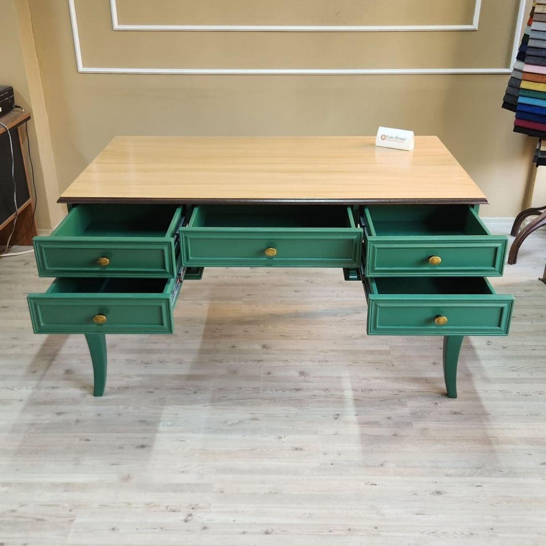 Evim Hizmet 140 Cm Natural Tablalı Kaktüs Yeşili Çizgi Çalışma Masası - Görsel 5