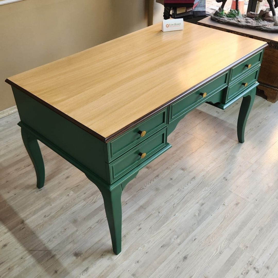 Evim Hizmet 140 Cm Natural Tablalı Kaktüs Yeşili Çizgi Çalışma Masası - Görsel 6