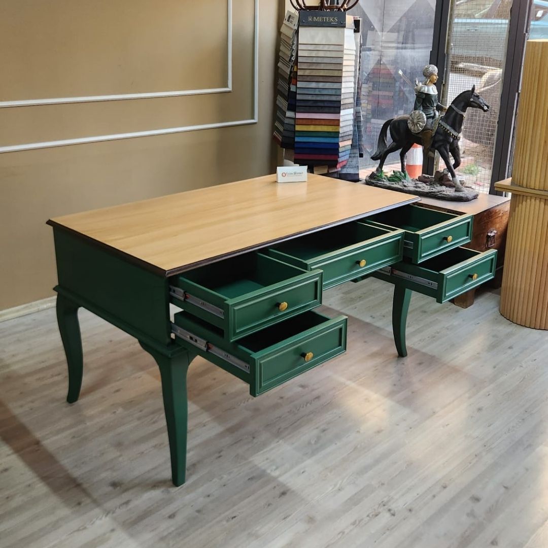 Evim Hizmet 140 Cm Natural Tablalı Kaktüs Yeşili Çizgi Çalışma Masası - Görsel 8