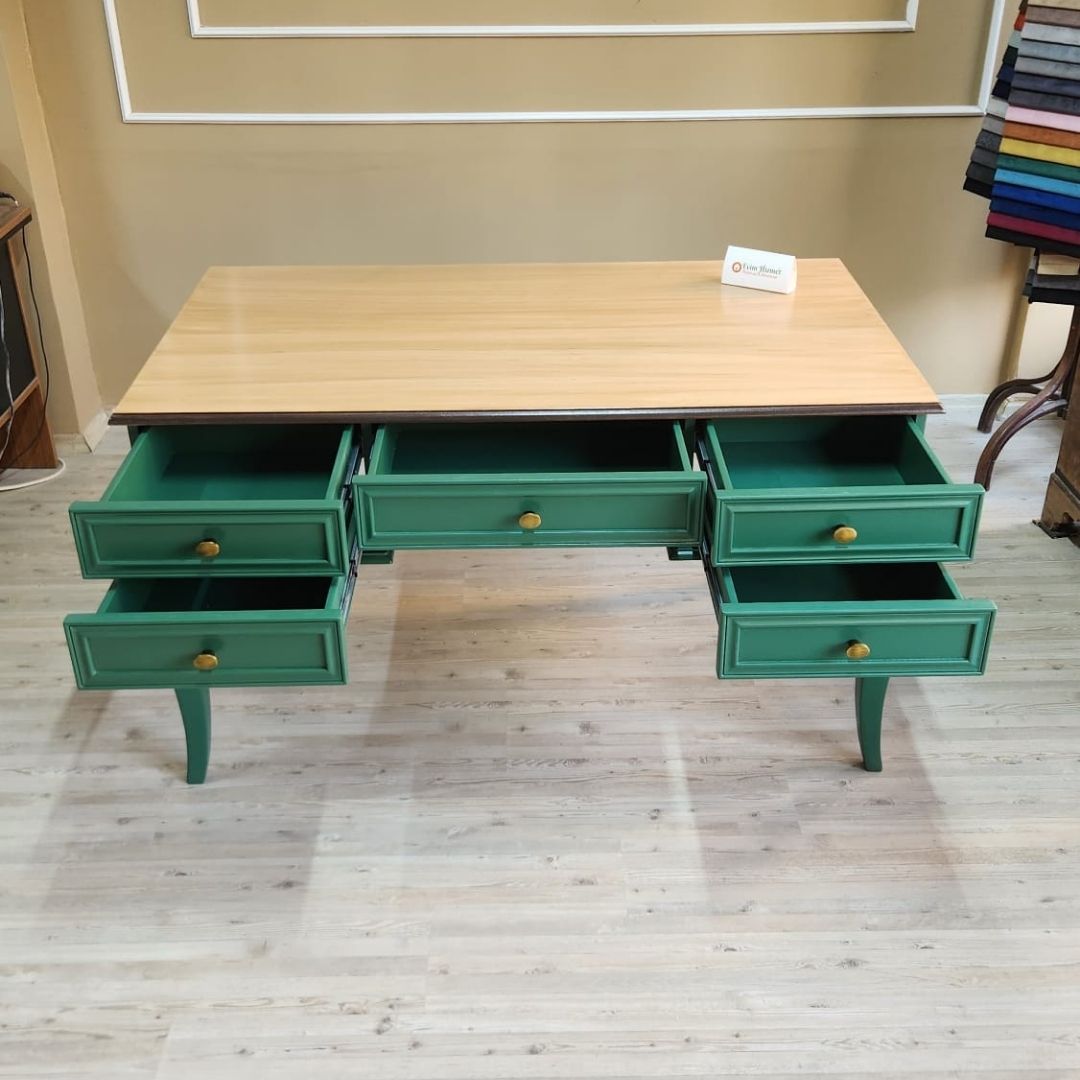 Evim Hizmet 140 Cm Natural Tablalı Kaktüs Yeşili Çizgi Çalışma Masası - Görsel 9