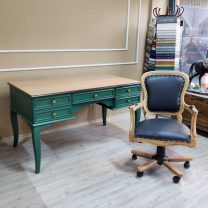 Evim Hizmet Natural Tablalı Kaktüs Yeşili Çizgi Çalışma Masası ve Döner Koltuk Takımı