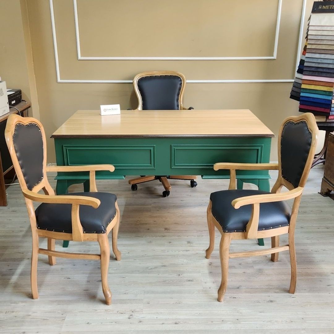 Evim Hizmet 140 Cm Natural Tablalı Kaktüs Yeşili Ofis Takımı