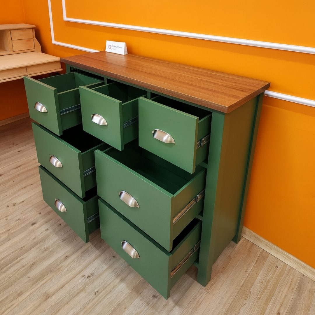 Evim Hizmet Masif 7 Çekmeceli Kaktüs Yeşili Şifonyer - Görsel 3