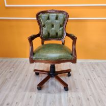 Evim Hizmet Masif Ceviz Oymalı Klasik Döner Koltuk