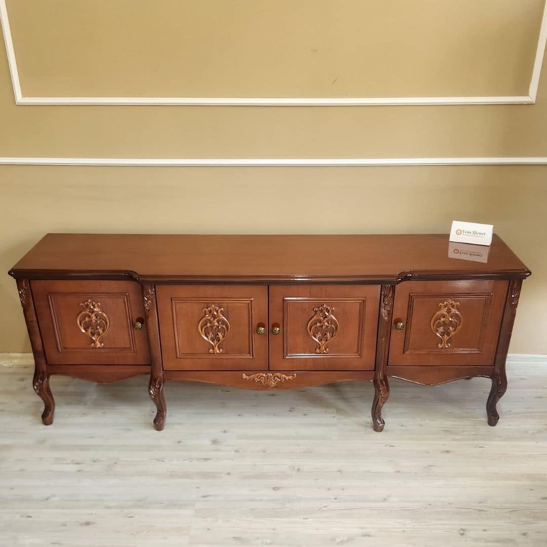 Evim Hizmet Efes Oymalı Parlak Ceviz Tv Sehpası - Görsel 2