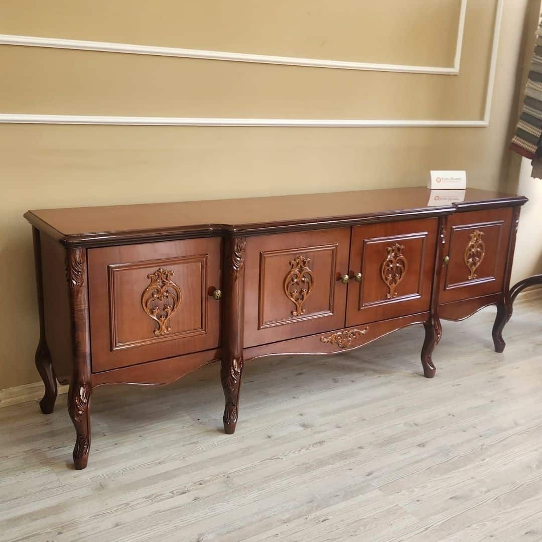 Evim Hizmet Efes Oymalı Parlak Ceviz Tv Sehpası