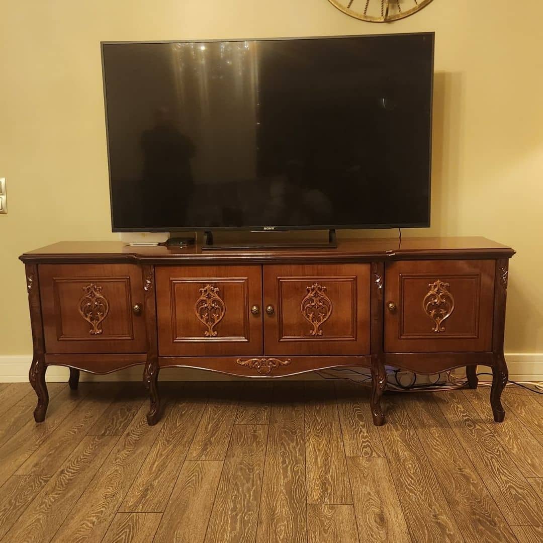 Evim Hizmet Efes Oymalı Parlak Ceviz Tv Sehpası - Görsel 8