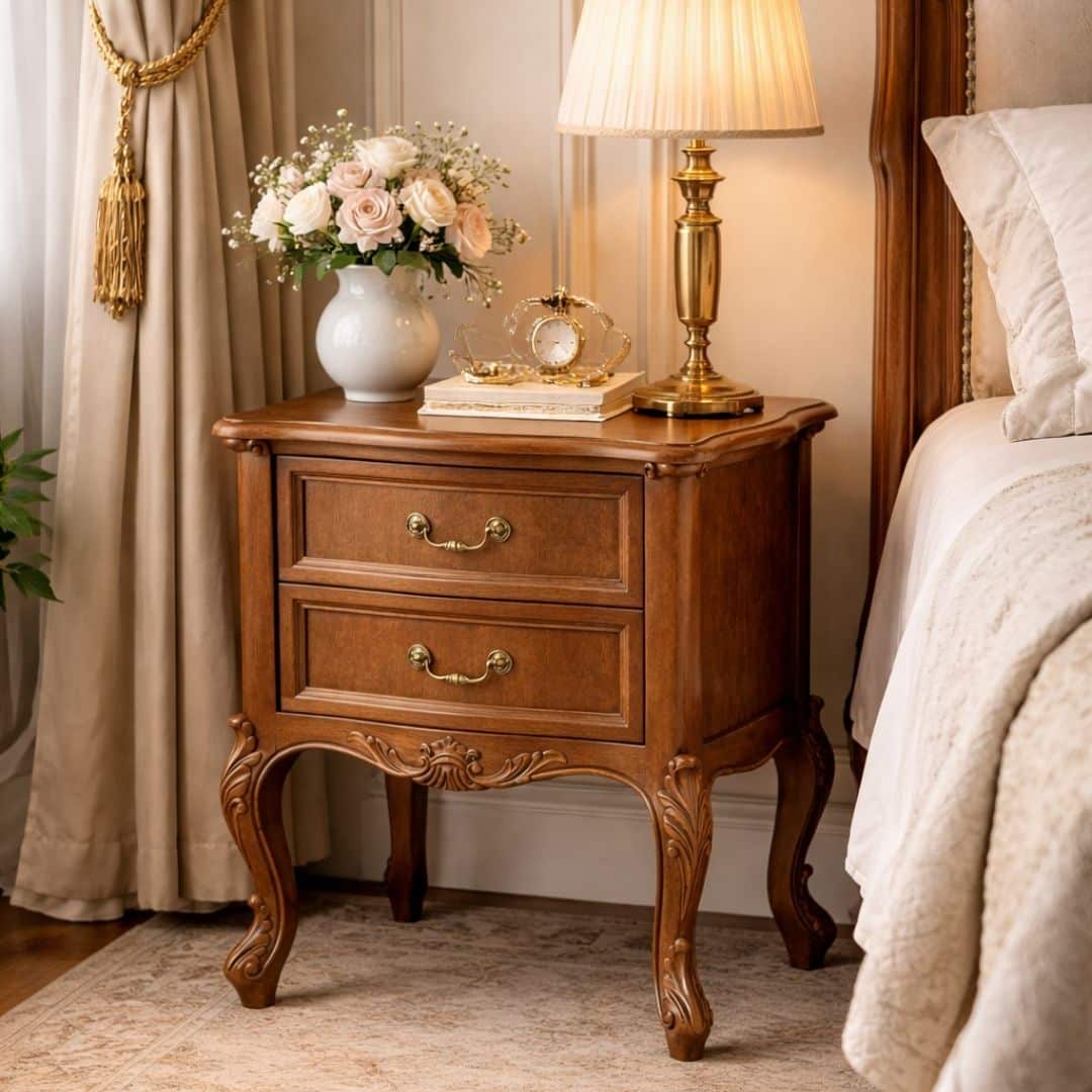 Evim Hizmet Ceviz Oymalı Kristal Komodin