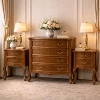 Evim Hizmet Ceviz Oymalı Kristal Komodin & Şifonyer Takımı