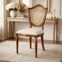 Evim Hizmet Ceviz Kupa Hasırlı Tornalı Oymalı Sandalye