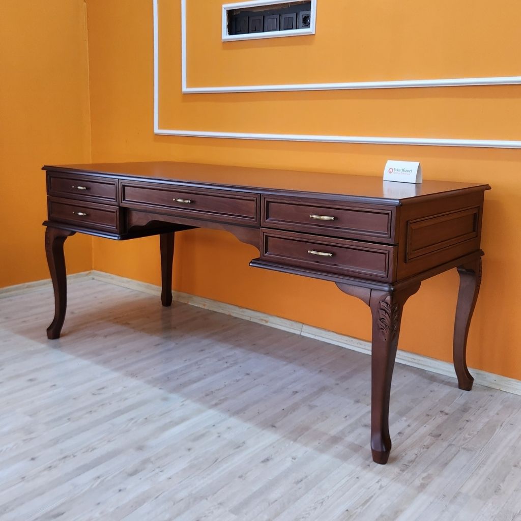 Evim Hizmet Ceviz 170 Cm Lükens Çıtalı Oymalı Çizgi Çalışma Masası - Görsel 4
