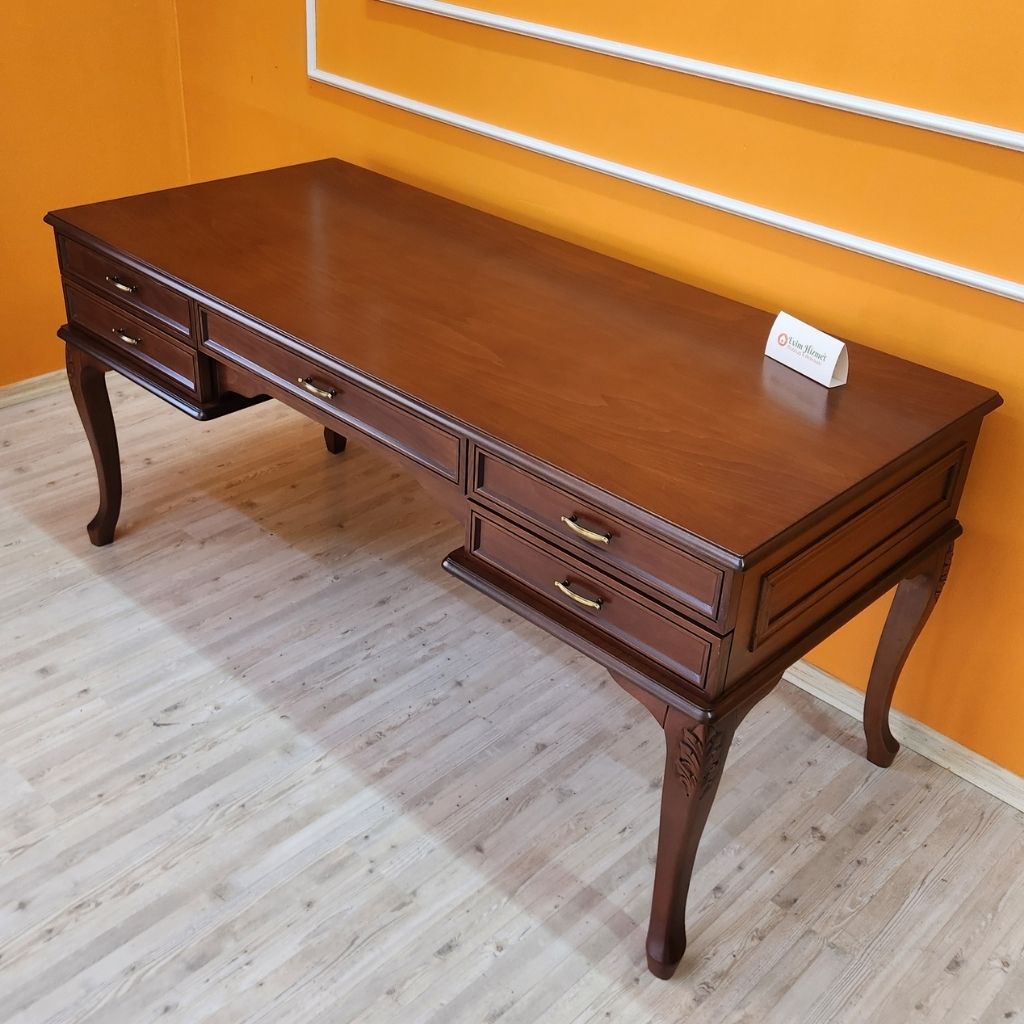 Evim Hizmet Ceviz 170 Cm Lükens Çıtalı Oymalı Çizgi Çalışma Masası - Görsel 2