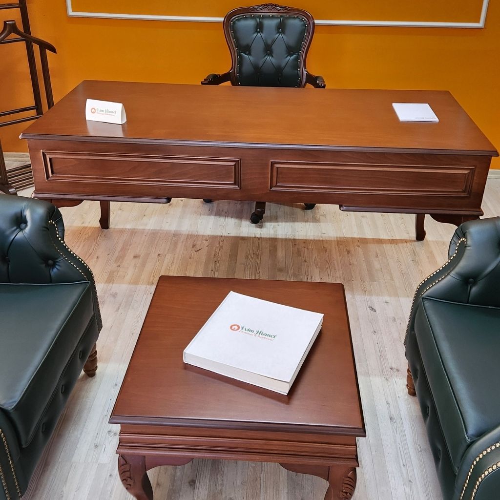 Evim Hizmet Ceviz Çıtalı Oymalı Ofis Makam Takımı - Görsel 7
