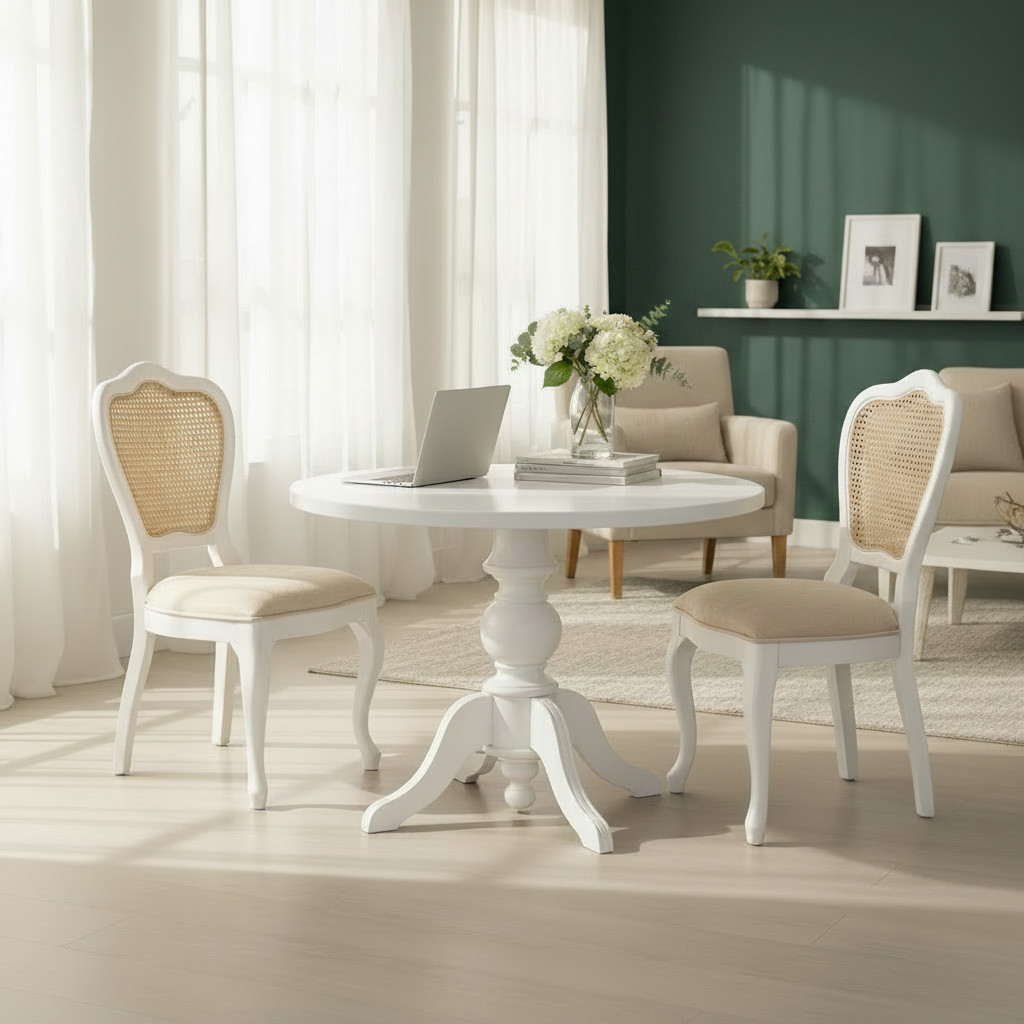 Evim Hizmet 80 Cm Lake Beyaz Yuvarlak Masa Klasik Sandalye Takımı