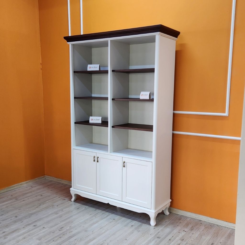 Evim Hizmet Ceviz Detaylı Krem 3 Kapaklı Kitaplık